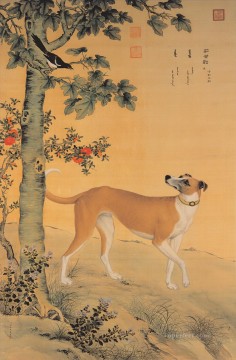 Lang perro amarillo brillante tinta china antigua Giuseppe Castiglione Pinturas al óleo